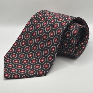 Pierre Cardin 100% Silk Men's Neck Tie Black Gray Red Hand Made Geometric 58X4